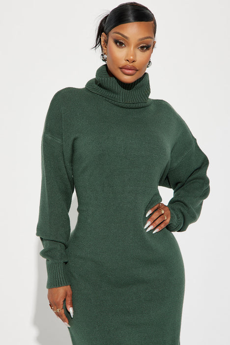 Green turtleneck 2025 sweater dress