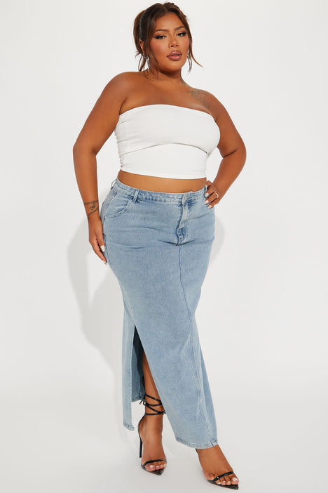 Plus Size Bra Top & Side Slit Maxi Skirt-110X