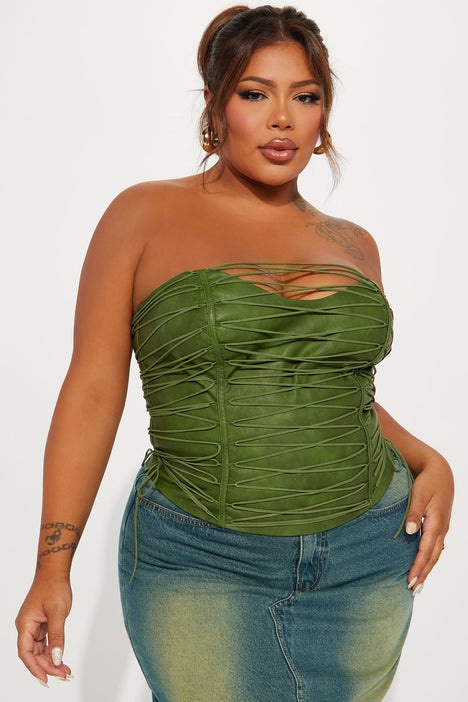 Never Complicated Faux Leather Corset Top - Green