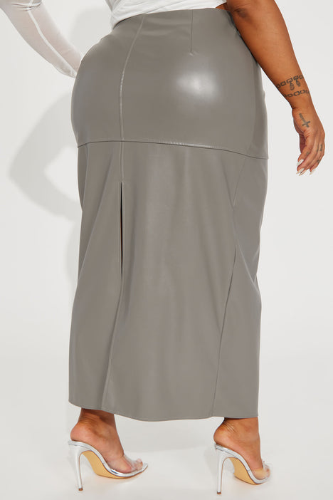Calm Down Faux Leather Maxi Skirt Grey Fashion Nova Skirts
