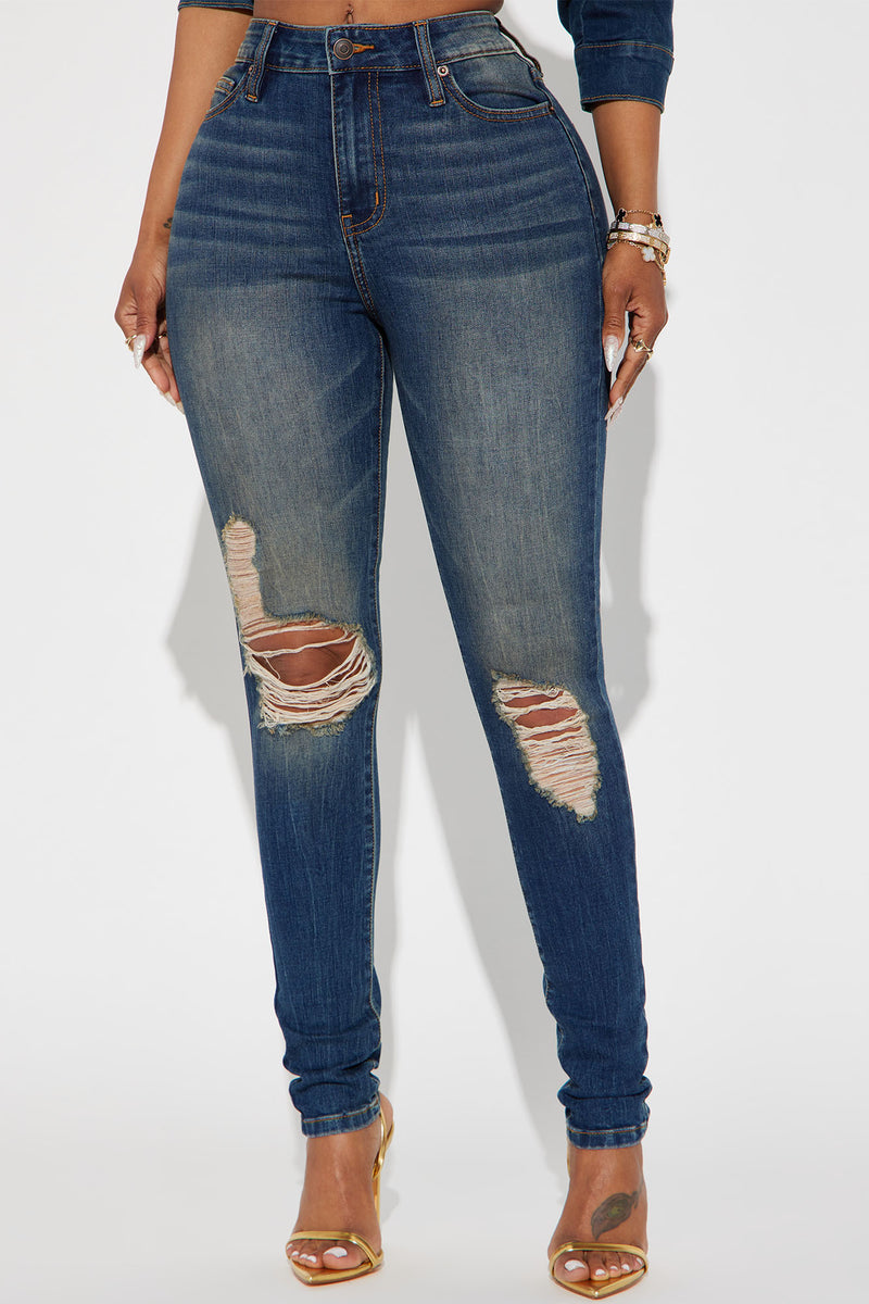 Kelly Ripped Tinted Stretch Skinny Jeans - Dark Denim | Fashion Nova ...