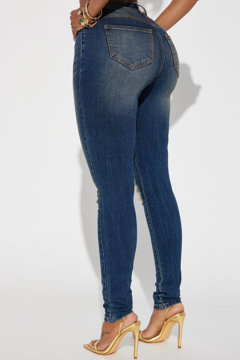 Dark denim ripped skinny jeans deals