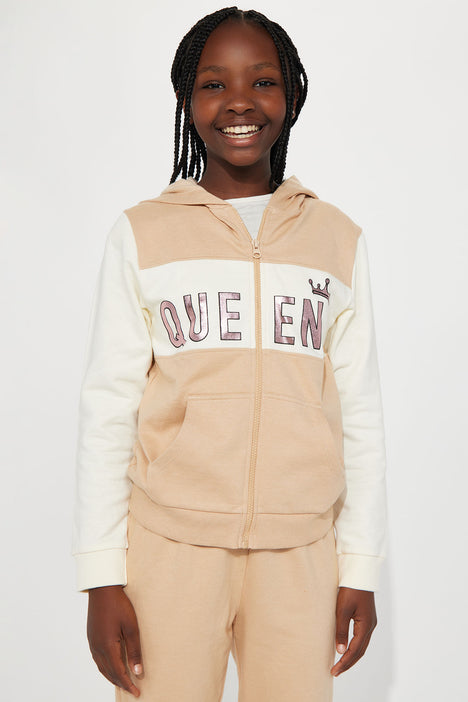 Mini Queen Fleece Jogger Set Khaki combo Fashion Nova Kids