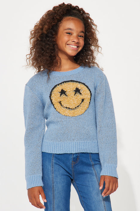 Mini Smiley Acrylic Crew Neck Sweater Blue Fashion Nova Kids