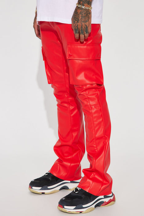 Finest Faux Leather Cargo Flare Pants Red Fashion Nova Mens