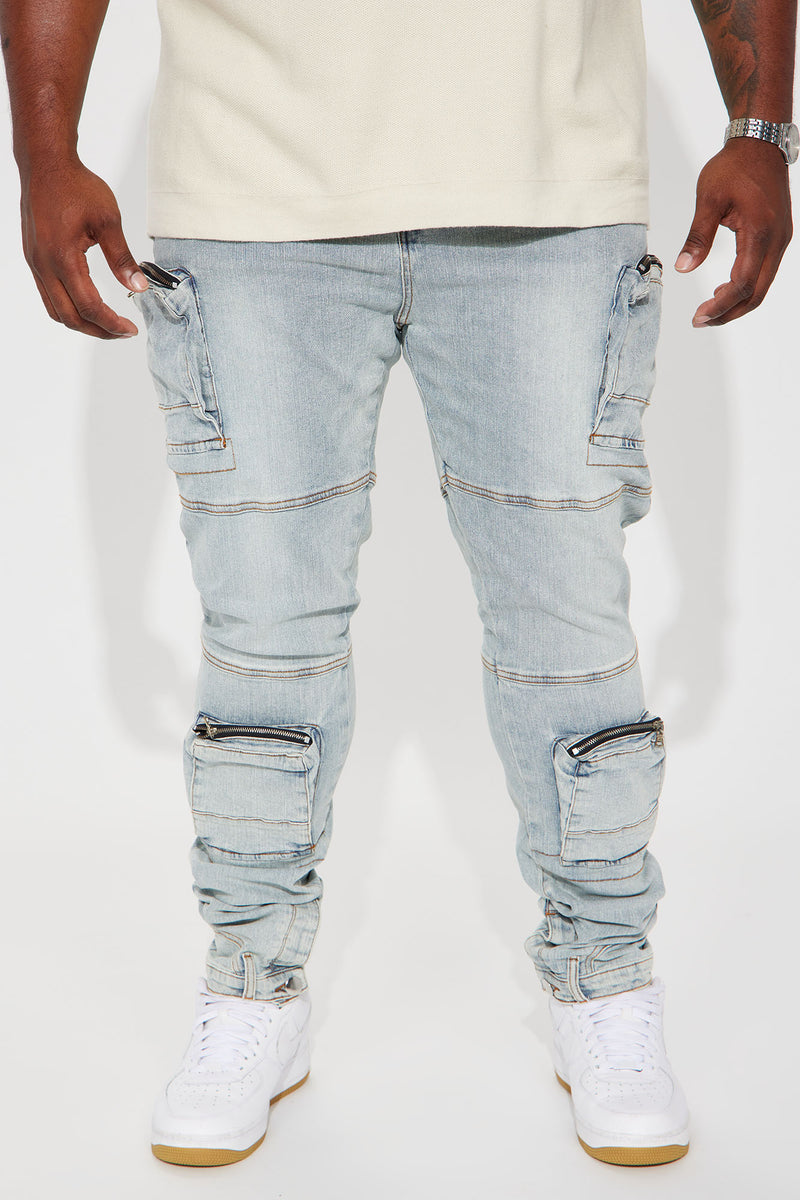 Complete Cargo Skinny Jeans - Medium Blue Wash | Fashion Nova, Mens ...