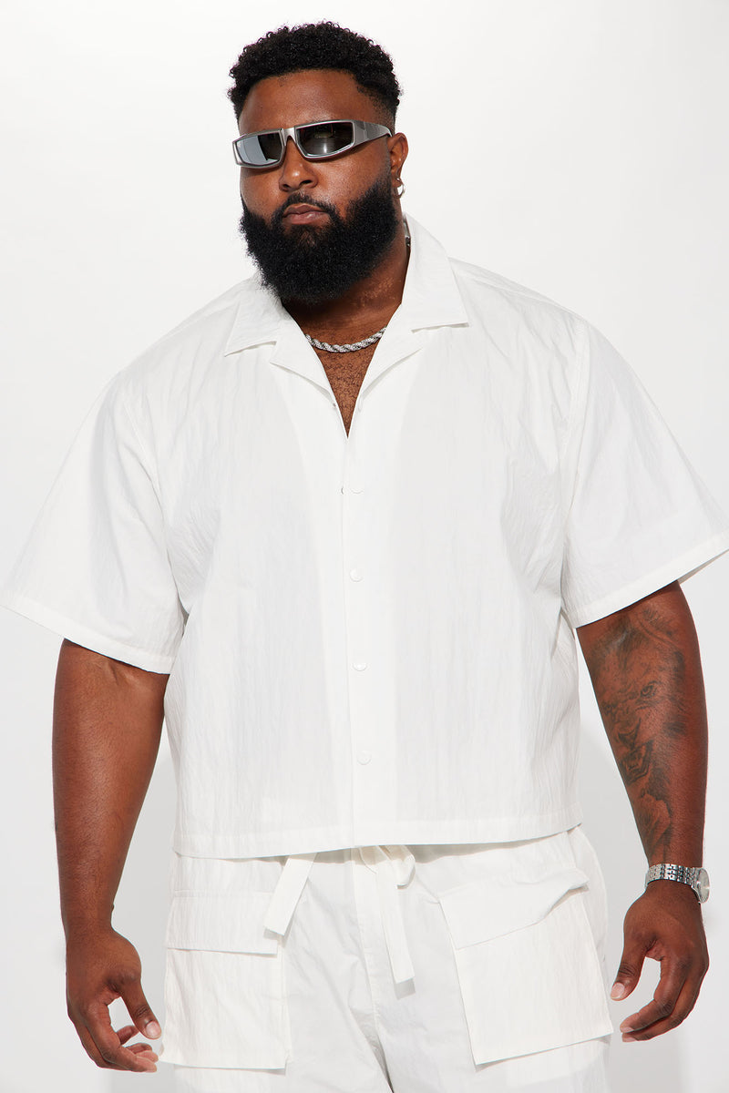 Lagos Textured Nylon Cropped Button Up Shirt - White | Fashion Nova ...