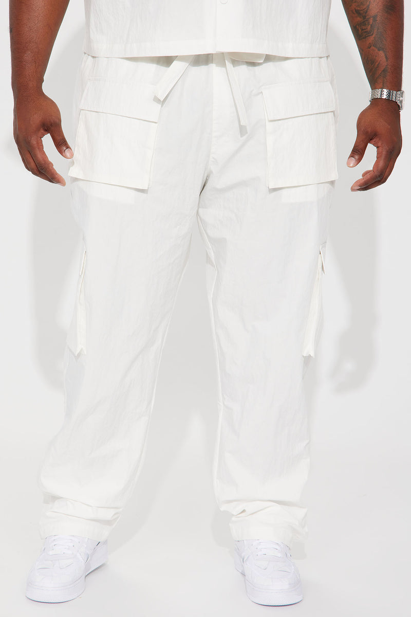 Lagos Textured Nylon Snap Cargo Pants - White | Fashion Nova, Mens ...