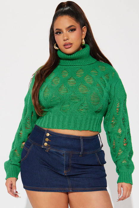 City Outings Distressed Sweater Kelly Green