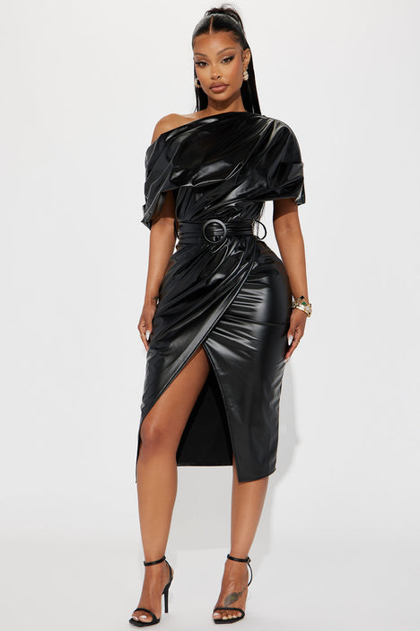 Fashion nova best sale black leather dress