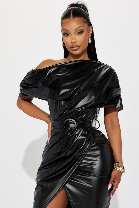 Layla asymmetrical pleather best sale dress
