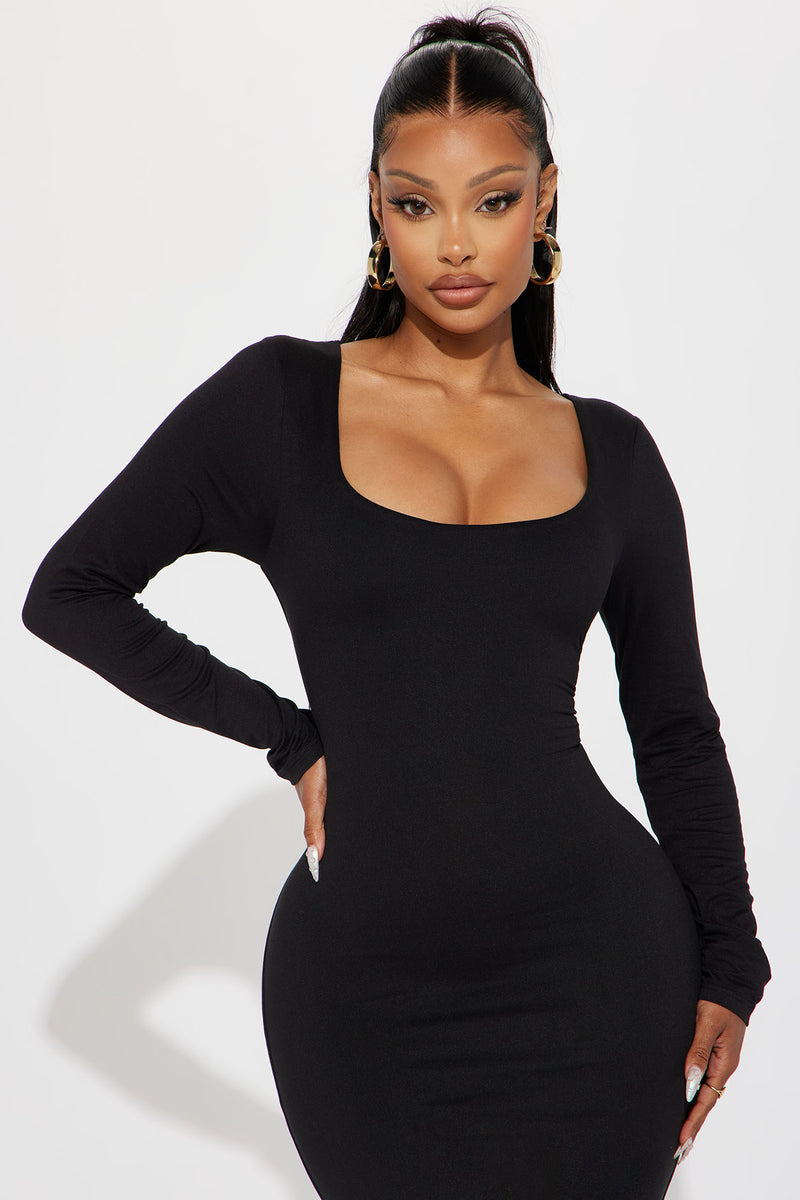 Hadley Double Lined Midi Dress - Black | Fashion Nova, Dresses ...