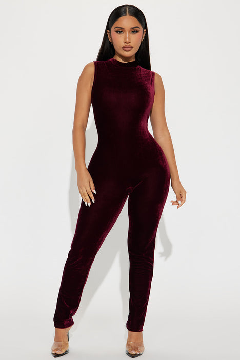 Fashion nova shop red velvet jumpsuit