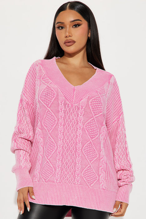 She s Cool Cable Knit Sweater Pink Fashion Nova Sweaters