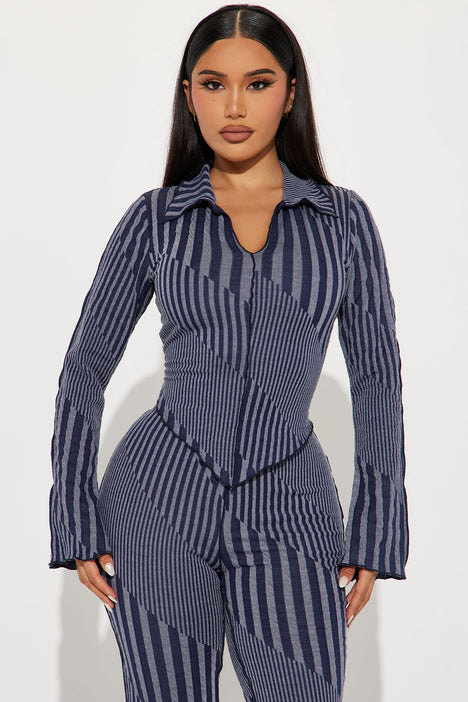 Yasmine Striped Pant Set Navy Fashion Nova Matching Sets