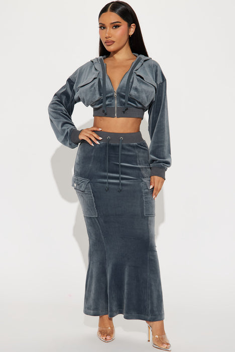 Velvet skirt and top set online