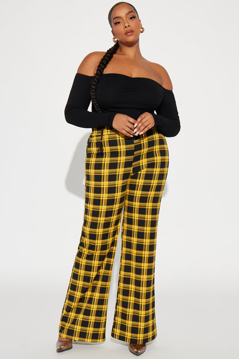 Yellow plaid flare pants online