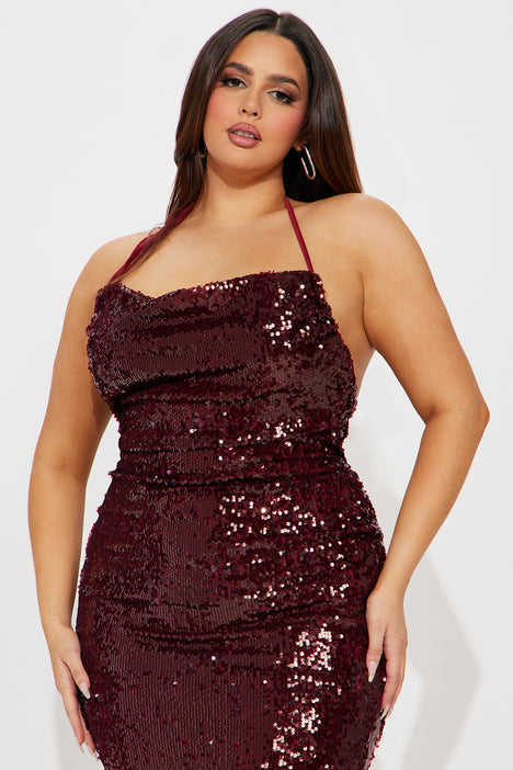 Fashion nova burgundy sequin dress hot sale