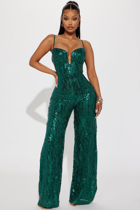 City Of Lights Sequin Jumpsuit Hunter
