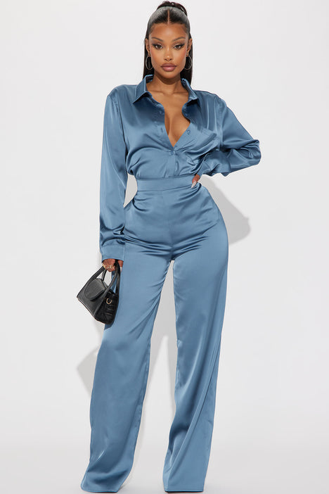 Satin pant suit womens on sale
