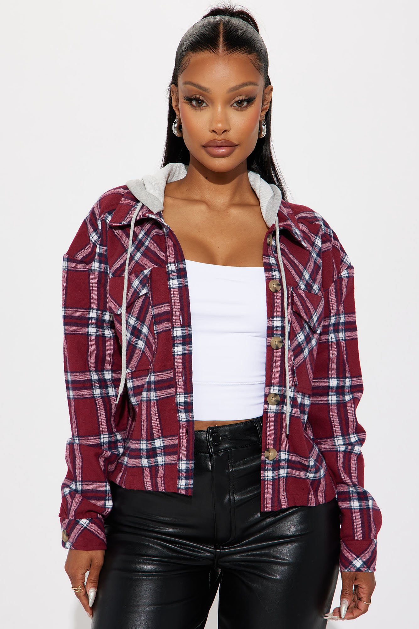 Red plaid hooded best sale jacket