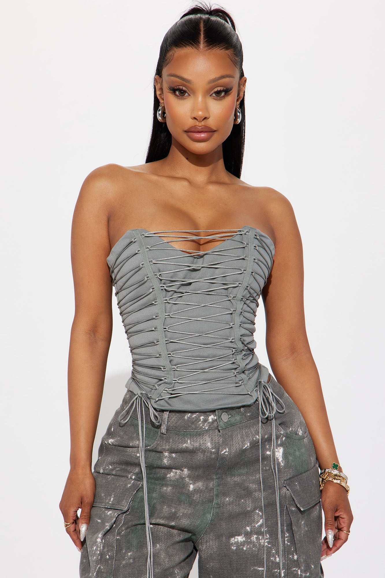Hot List Strappy Corset top - Grey