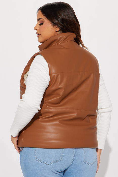 Fashion Nova Women's One Too Many Times Faux Puffer Leather Vest