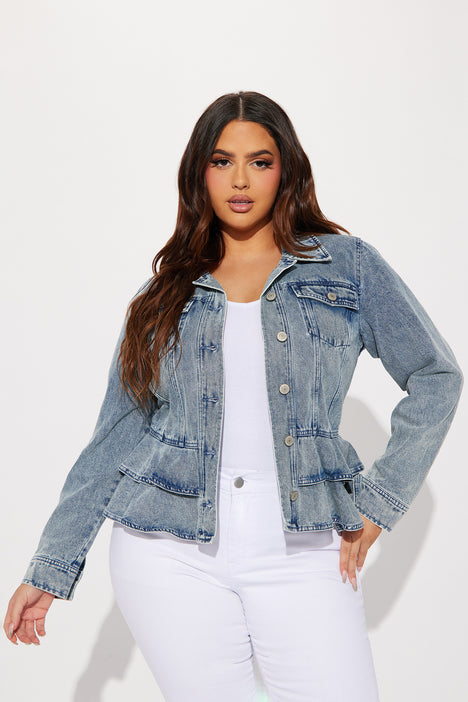 Sweetheart Peplum Denim Jacket Medium Wash Fashion Nova