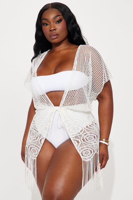Seaside Babe Fringe Kimono Cover up White Fashion Nova