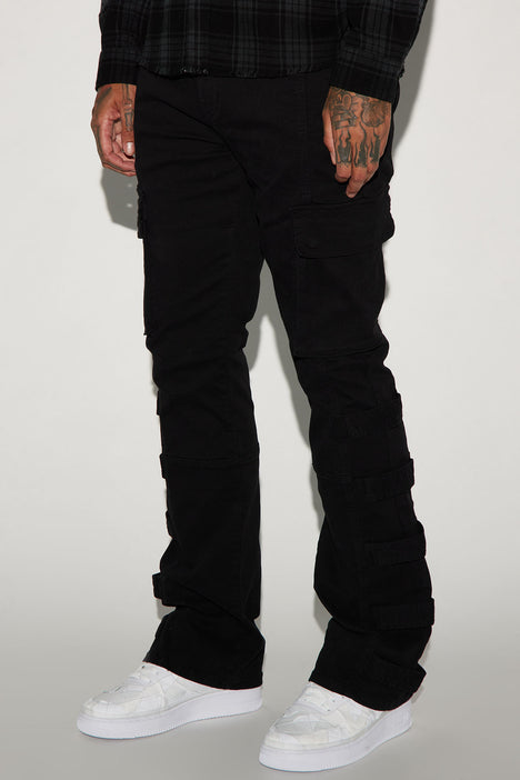 Cadell Stacked Slim Flare Cargo Pants - Black, Fashion Nova, Mens Pants