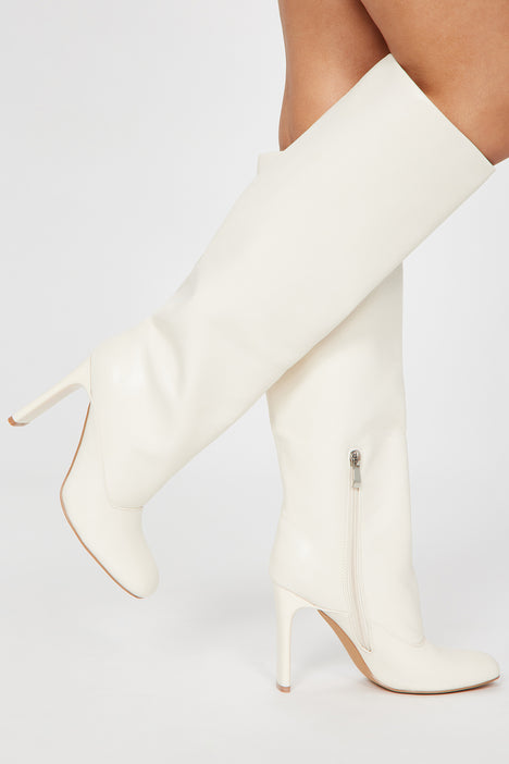 Cream heeled boots on sale