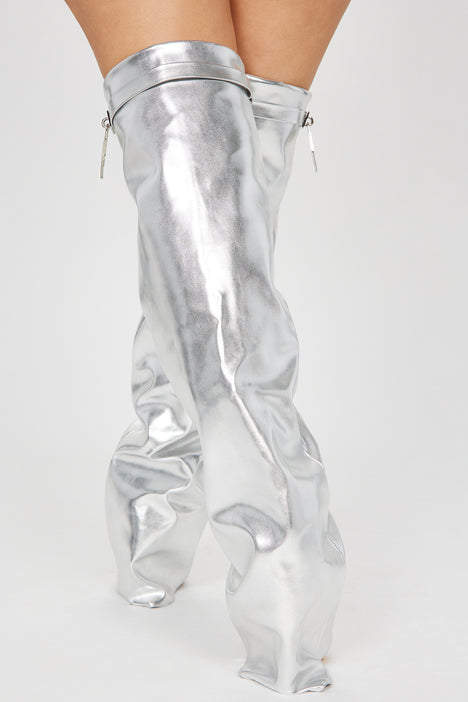 Silver wedge boots clearance