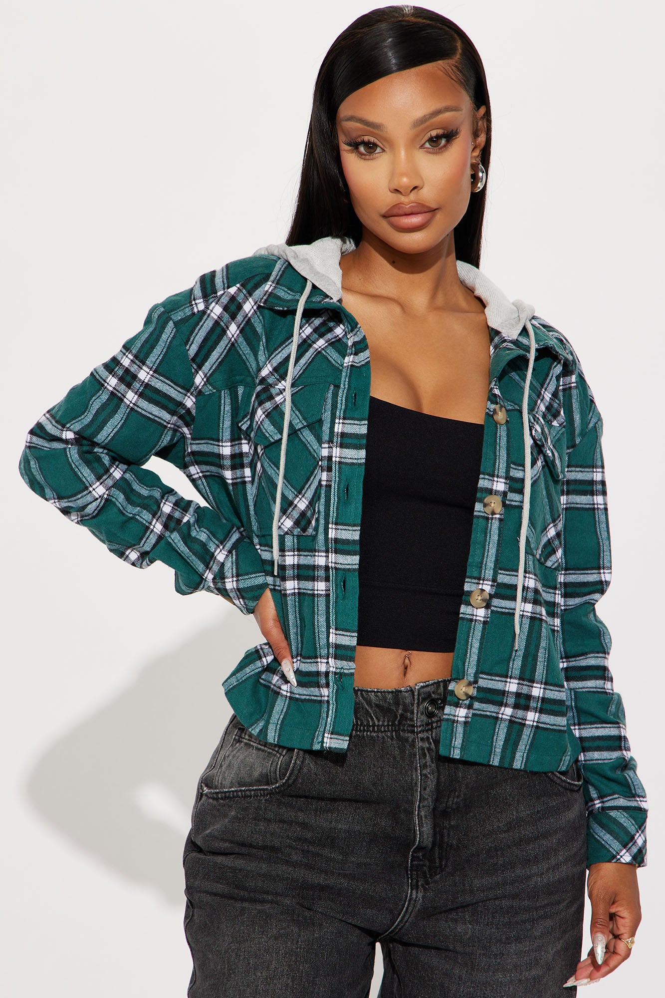 Green clearance plaid hoodie