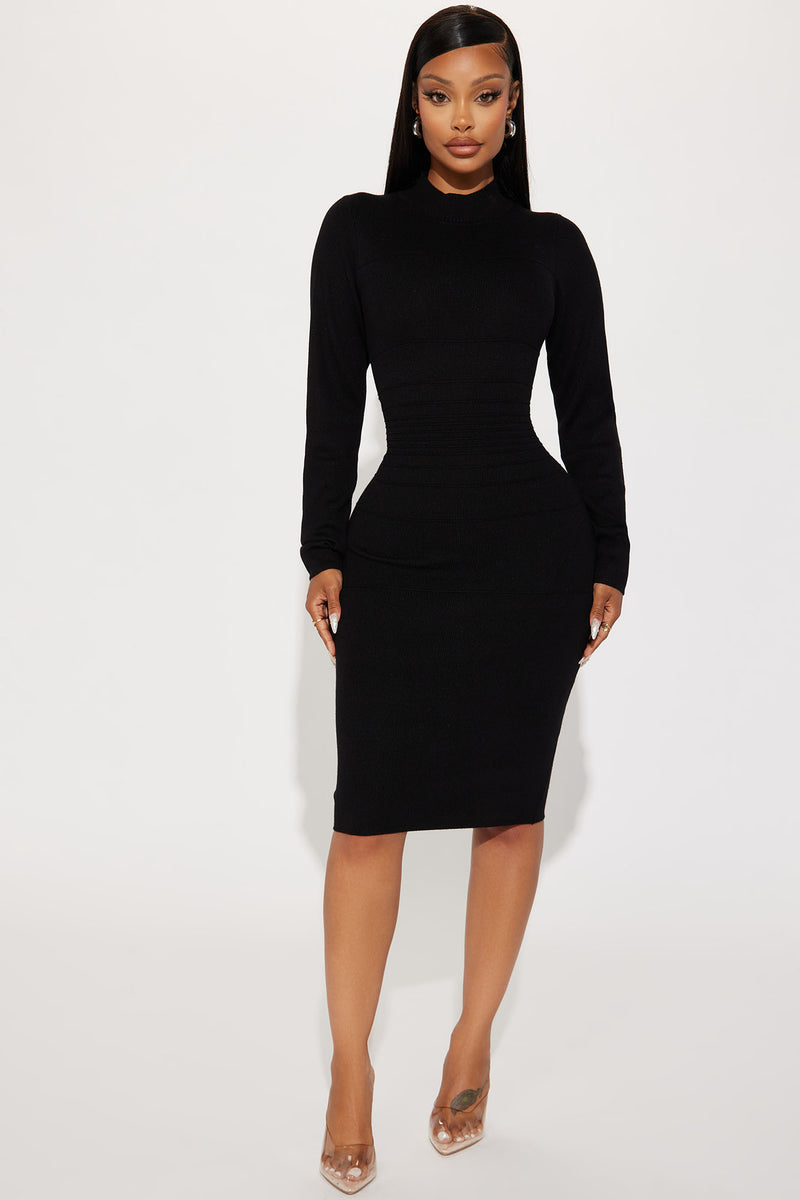 Scarlett Wonders Mock Neck Midi Dress - Black | Fashion Nova, Dresses ...