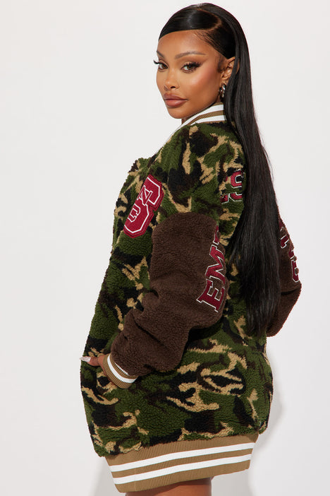State Of Mind Varsity Bomber Jacket Olive combo Fashion Nova