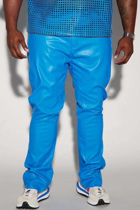 Blue pleather pants deals