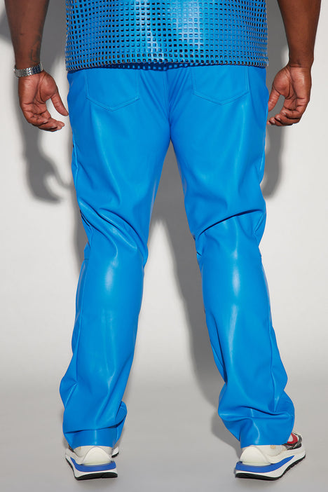 Upscale Faux Leather Flare Pants Blue