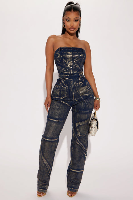 Pushing Through Denim Jumpsuit Dark Denim