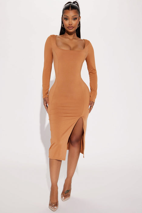 Camel sales midi dress
