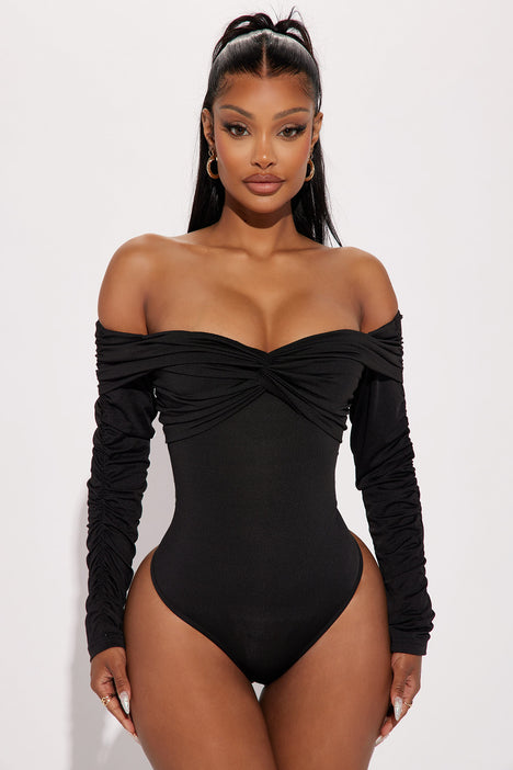 Black off shop the shoulder bodysuit