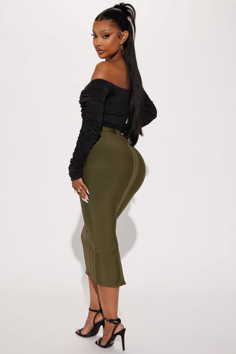 Amber Bandage Midi Skirt Olive Fashion Nova Skirts Fashion Nova