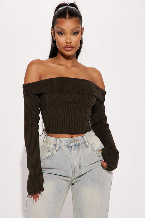Off the shoulder black discount sweater top
