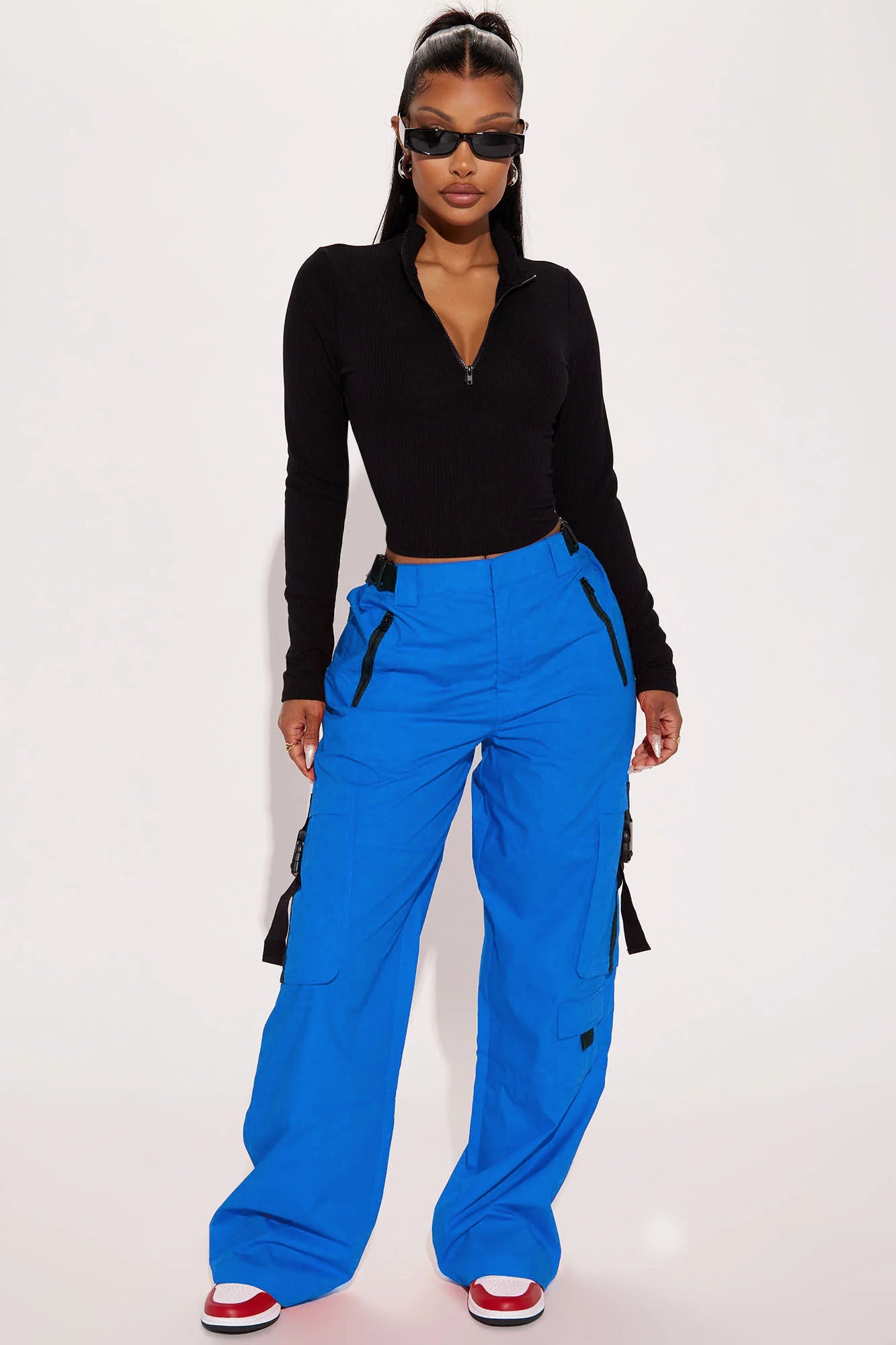 Bright blue cargo pants top