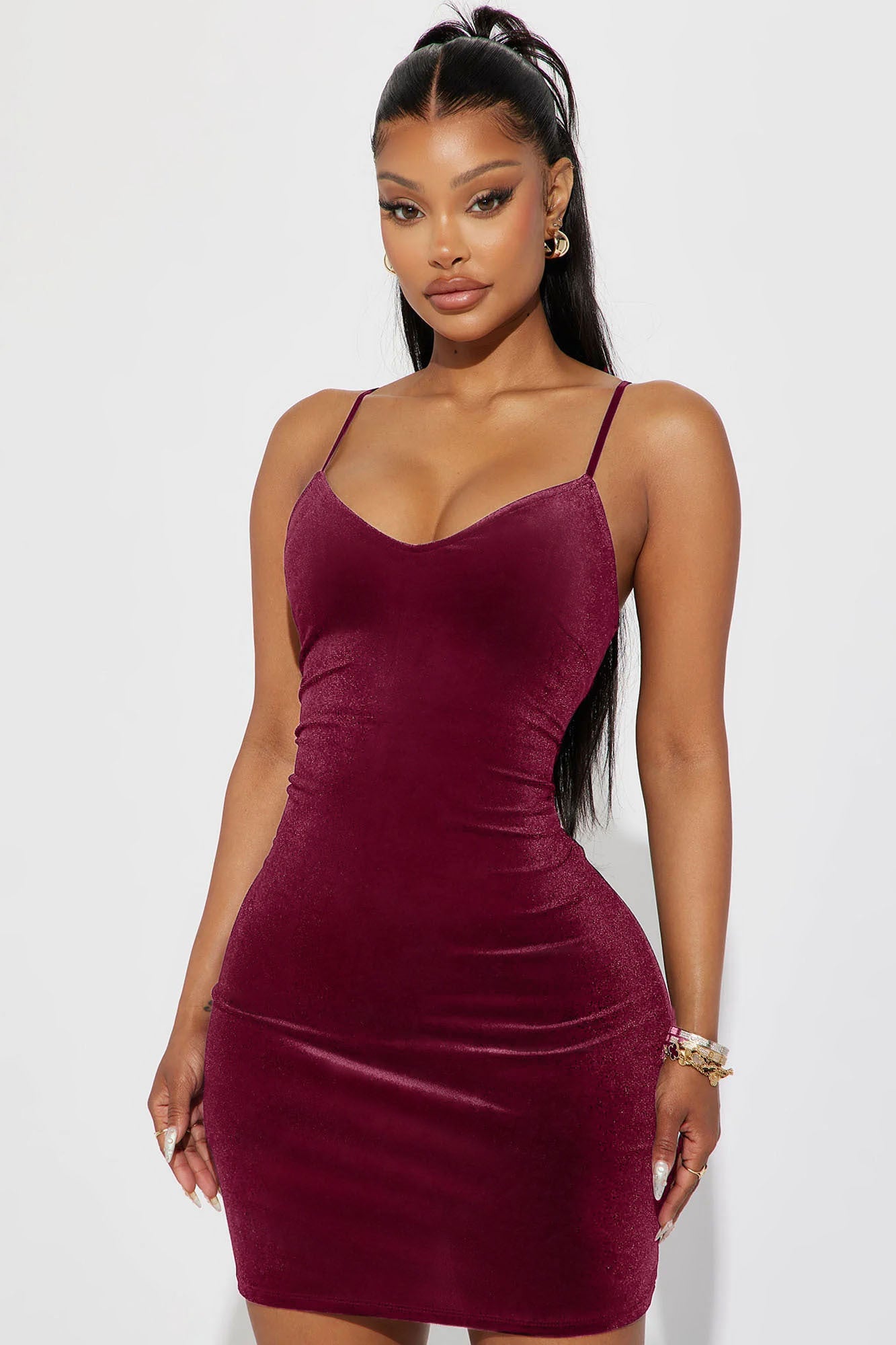 Anna Velvet Mini Dress Burgundy