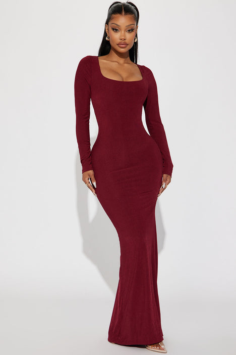 Claire Ribbed Maxi Dress Burgundy