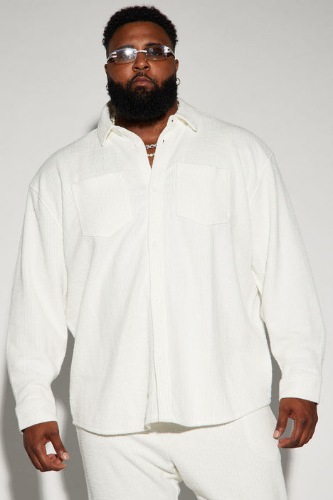 Dean Textured Long Sleeve Button Up Shirt White