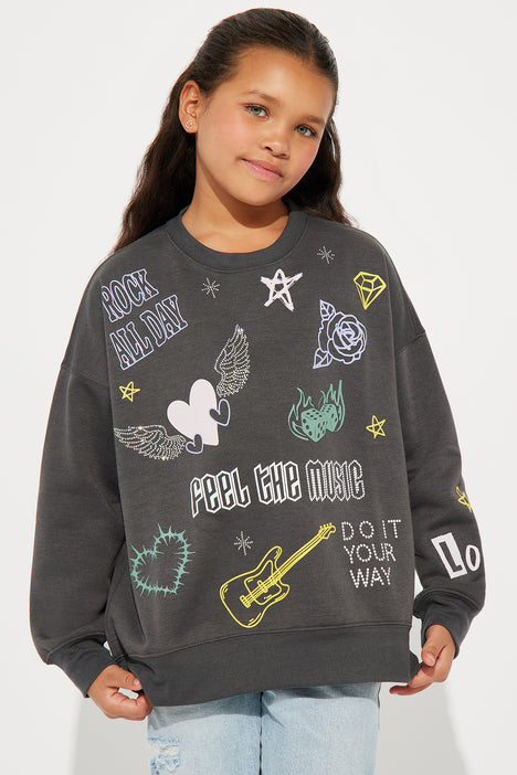 Mini Rock All Day Oversized Fleece Sweatshirt Black Fashion Nova Kids Sweatshirts Hoodies Fashion Nova