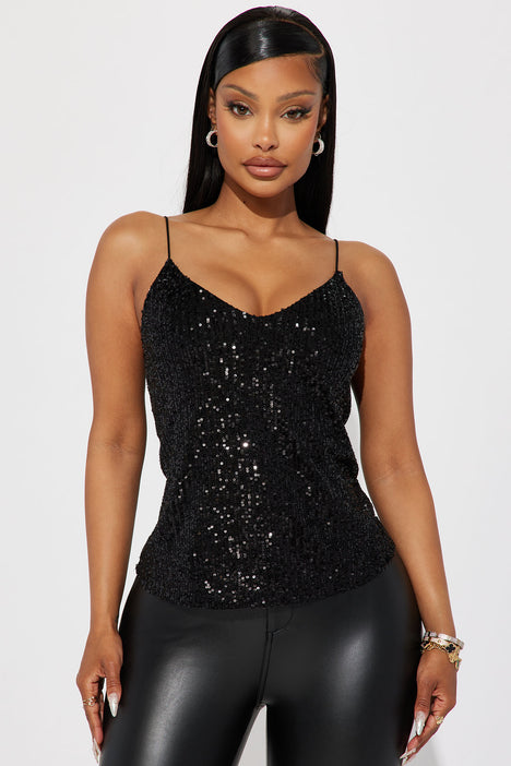 Black sequin strappy deals top