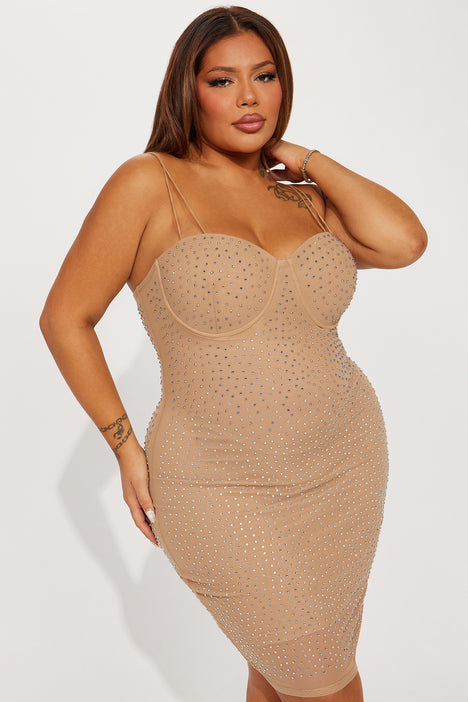 Tessa Embellished Mini Dress - Nude