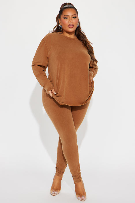 Stepping Out Mineral Wash Long Sleeve Legging Set Mocha